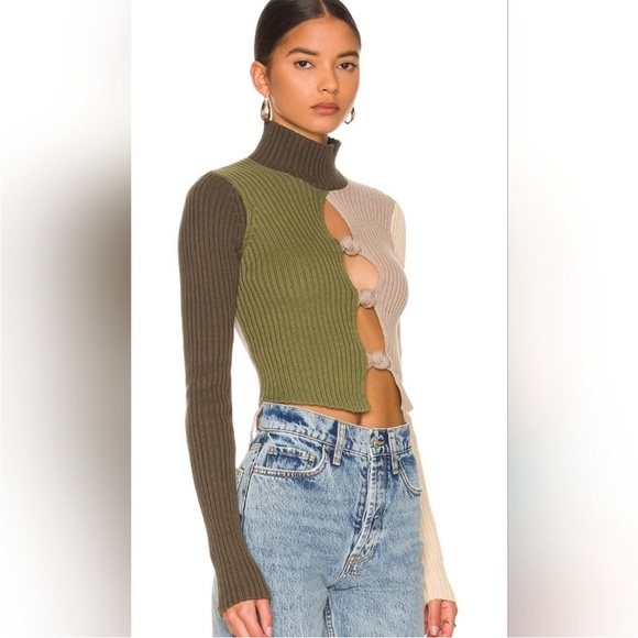 Danielle Guizio ribbed knotted colorblock sweater. Size small. - Picture 2 of 7